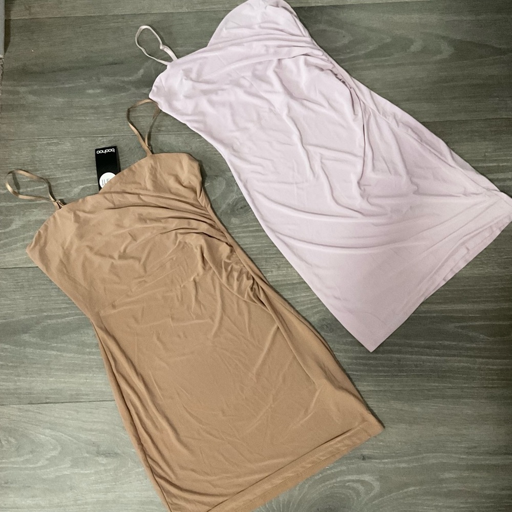 boohoo Wrap Front Mini Dress Bundle Camel and Lilac